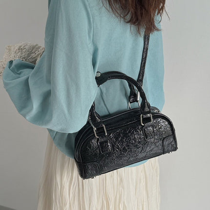 Retro Niche Texture Boston Handbag Women's Bag Korean Style Simple Pillow Bag Versatile Commuter Shoulder Crossbody Bag