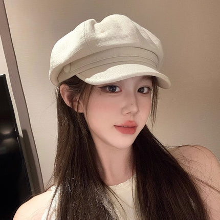 Octagonal Beret Women's 2024 New Autumn and Winter Big Head White All-match Show Face Small Fashion Paints' Hat Trendy