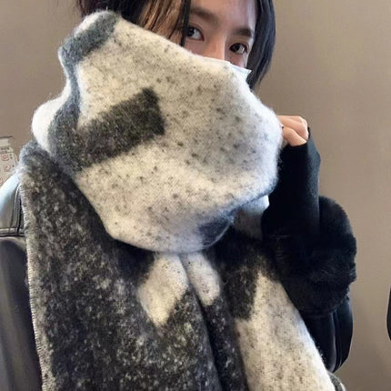 Mohair Thickened Warm Scarf Women's Winter Grey High-end Cold-proof Couple's Shawl Scarf Atmosphere