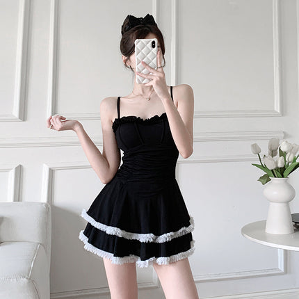 Girls' 2025 New Summer Hot Spring Swimsuit Women's Slimming Look One-Piece Conservative Flesh-Covering Skirt-Style Waist