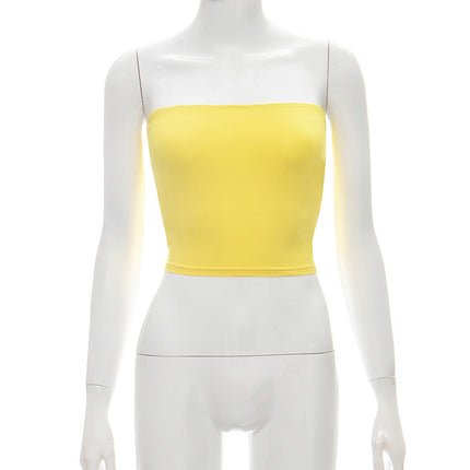 Ztp063 European and American Style 2024 New Women's Casual Pure Color Slim Fit Navel-Baring Tube Top Bottoming Top Cross-Border Wholesale