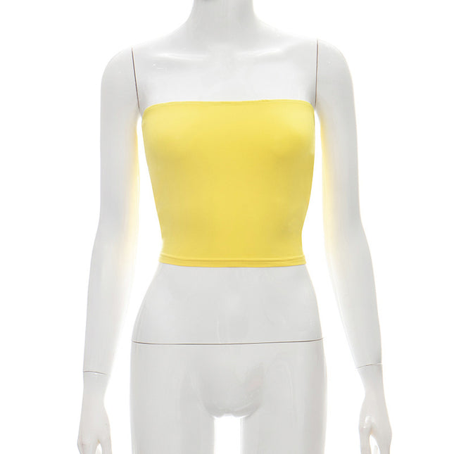 Ztp063 European and American Style 2024 New Women's Casual Pure Color Slim Fit Navel-Baring Tube Top Bottoming Top Cross-Border Wholesale