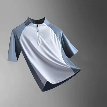 Sports T-shirt Men's Half Zipper Vertical Collar Quick-drying Short-sleeved Running Top Summer Sports Training Tennis Clothes