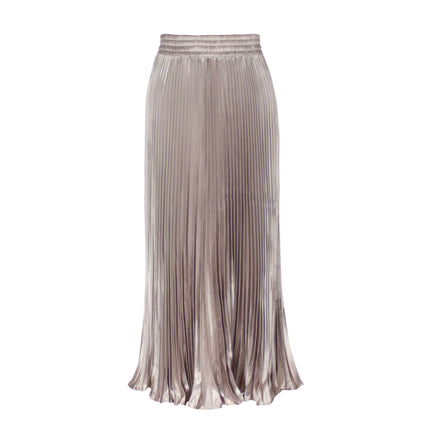 2025 new European and American foreign trade women's satin metallic luster pleated skirt long organ skirt long skirt skirt