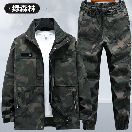 Work Clothes suit Men's Spring and Autumn Wear-Resistant Workwear Labor Suit Elastic Camouflage Suit Thickened Auto Repair Training Suit Outdoor