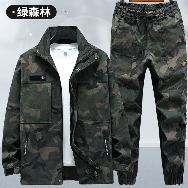 Work Clothes suit Men's Spring and Autumn Wear-Resistant Workwear Labor Suit Elastic Camouflage Suit Thickened Auto Repair Training Suit Outdoor