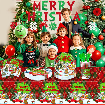 Cross-Border New Product Christmas Grinch Theme Party Decoration Flag Cartoon Party Supplies Tableware Christmas Decoration