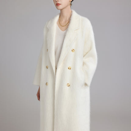 New Light Luxury Soft Brushed 100% Cashmere Long Coat for Women, Oversized Double-Breasted Loose Extended Coat