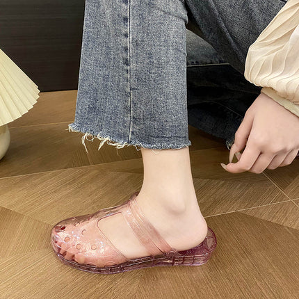 Princess Transparent Slippers Women's Outer Wear Summer New Hollow Flat Baotou Sandals and Slippers Bath Plastic Shoes