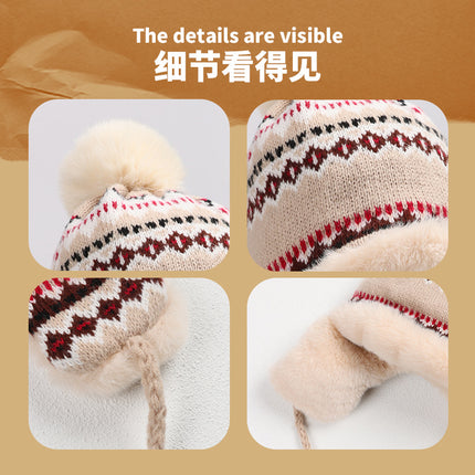 Fair Isle Style Knitted Hat, Thickened for Cold Weather in the Northeast, Windproof and Cold-Resistant Lei Feng Hat, Winter Thickened Warm Ear-Protecting Jacquard Hat