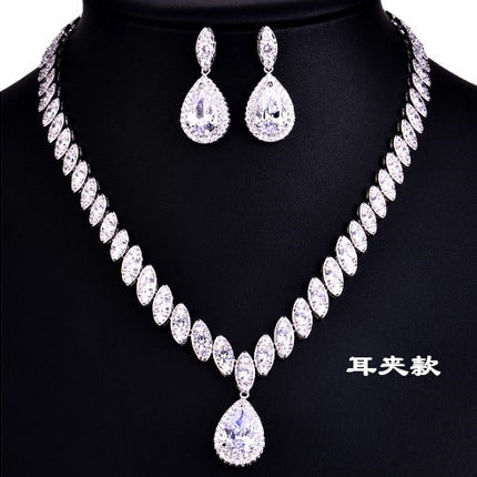European and American Popular Bridal suit Water Drop Necklace Shake Tone Same Zircon Tassel Earrings Wedding Jewelry Accessories