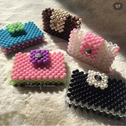 Cross-border Wholesale Handmade Beaded Color Card Bag Acrylic Contrast Color Square ID Bag Mini Hand Coin Purse