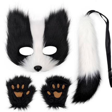 Fox Mask suit Plush Hand-made Animal Tail Gloves Tail Halloween Party Cat Animal Cos Props