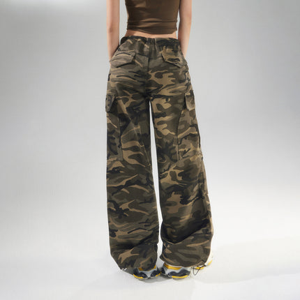 American Camouflage Cargo Pants for Women 2025 Summer New Style Adjustable Waist and Leg Binding Versatile Loose Slimming Casual Pants