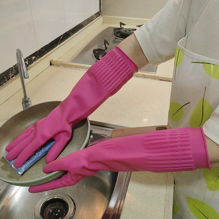 38cm Extended Rubber Gloves for Household Chores, Dishwashing, Kitchen Use, Durable, Thickened Latex, Waterproof, Non-Slip, Cleaning, Laundry