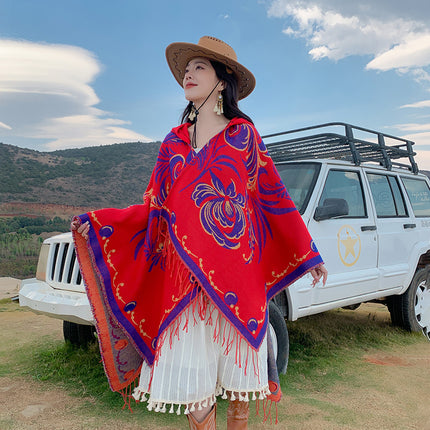 Lijiang Yunnan Tourism Red Large Shawl Ethnic Style New Style Outer Hanging Hat Cloak Coat Scarf Women