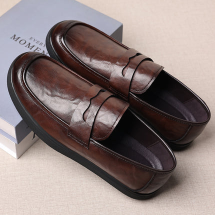 Hand-grip men's leather shoes 2024 autumn new leather soft sole step-in bean shoes breathable casual leather shoes for men