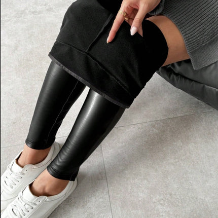 Cross-Border New European and American High-Waisted Elastic Pu Leather Pants for Women, Tight-Fitting Buttocks, Sexy Outer Wear Yoga Leggings