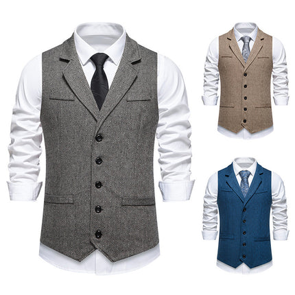 Cross-border Amazon Men's Herringbone Lel Suit Vest American Tooling Retro Tweed Vest Waistcoat Trendy