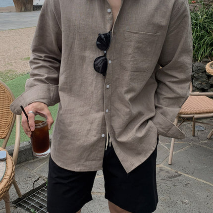 Linen Long-sleeved Shirt Men's Autumn Korean Style Vintage Light Cooked Style Casual Non-ironing Shirt Lightweight Sunscreen Top Trendy