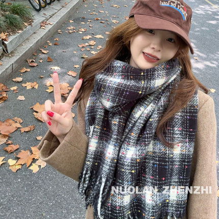 New Maillard Cashmere Plaid Scarf Women's Autumn and Winter Thickened Warm Shawl Dual-purpose Solid Color Student Scarf