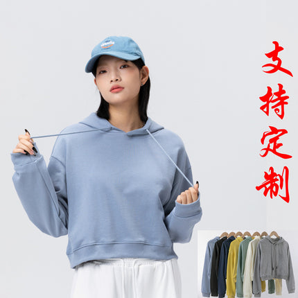 Short W Fashion Crop Top with Hooded Design for Dance Studio Tiktok Live Streaming, Cotton Cross-Border European and American Style Top
