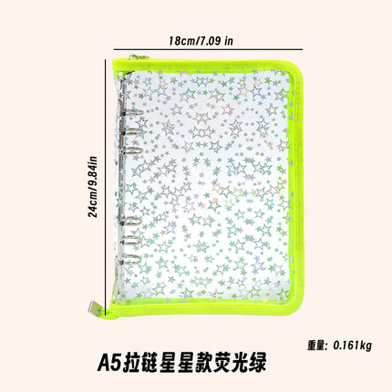 Japanese A5 Transparent Loose-leaf Black Glitter Zipper 6-hole Notebook Ins Style Star Chaser Ledger PVC Case