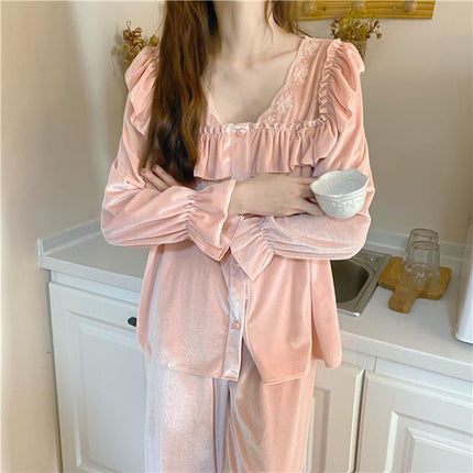 Japanese GP Gold Velvet Nightgown Women's 2022 Autumn New Palace Style Pure Desire Style Long Sleeve Pajamas High-grade Home Clothes