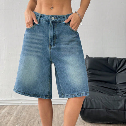 Cross-Border Foreign Trade Amazon European and American Source Factory Wholesale Denim Shorts Women's Loose Casual Wide-Leg Knee-Length Shorts