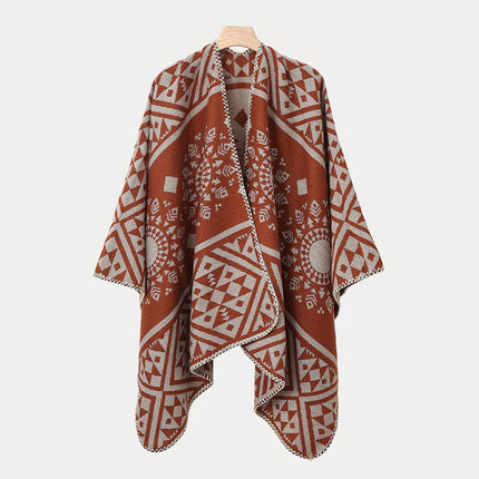 Ethnic Style Hooded Cape Shawl for Women, Fashionable and Stylish Thickened Version, Warm Outerwear for Travel and Photography Scarf