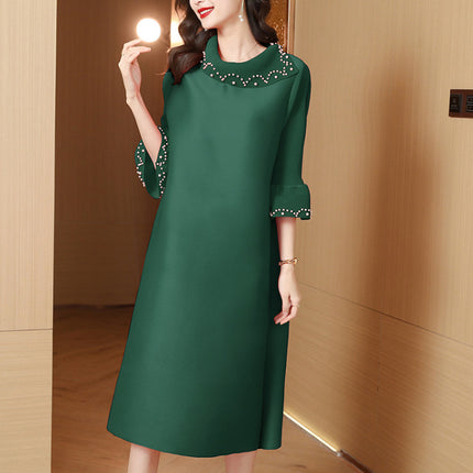 European and American fashion new still spring new western style nail bead loose temperament pleated plus size dress