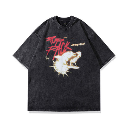 Half-Sleeved T-Shirt Street Style for Men and Women European and American Printed Vibe T-Shirt Spoof Old Design Short-Sleeved High Street