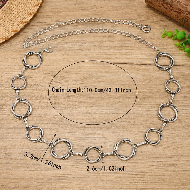 High-End Ethnic Style Women's Summer Decorative Belt Accessory, Simple, Fashionable and Versatile Geometric Round Metal Waist Chain