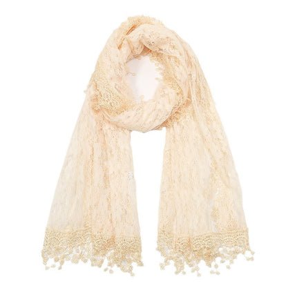 Summer foreign trade new solid color floral tassel shawl ladies fashion thin plum blossom lace long towel