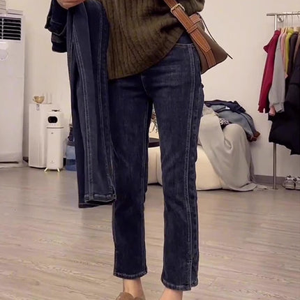 High-Waisted Straight-Leg Jeans for Petite Women, Autumn Slimming Plus-Size Pear-Shaped Figure Cigarette Pants