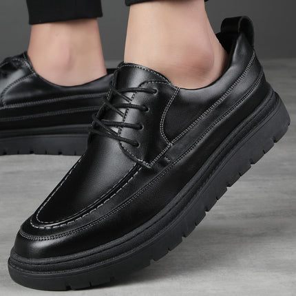 Autumn 2023 New Black Men's Business Casual Leather Shoes Men's Korean Style Youth Board Shoes Lace Breathable Men's Shoes