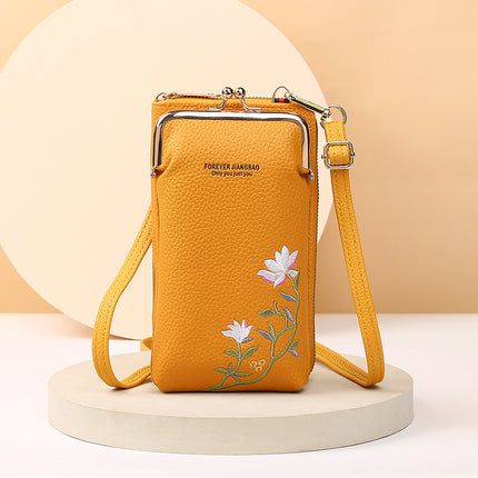 Manufacturer's Supply 2024 New Women's Mobile Phone Bag Korean Style Fashionable Pebbled Pattern Pure Color Embroidered Cross-Body Shoulder Bag