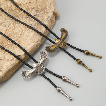 Simple and Creative Alloy Eagle Pendant Decoration, Artistic Retro Leather Shirt Tie Bolo Tie Versatile Necklace