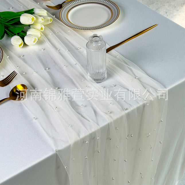 Amazon Pearl Tulle Lace Table Runner Wedding Party Outdoor Decoration Tablecloth Amazon Manufacturer Supply
