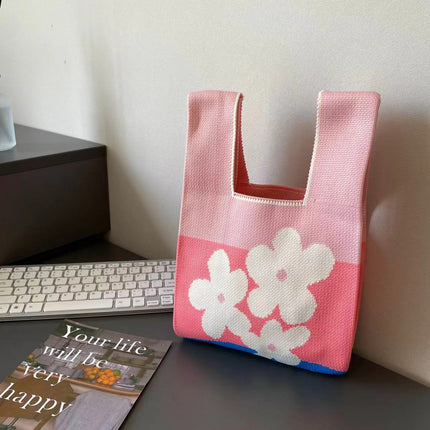 New Ins Bag Knitted Handbag Large Capacity Bucket Bag Versatile Daily Work Clothing Tote Bag Female Souvenir