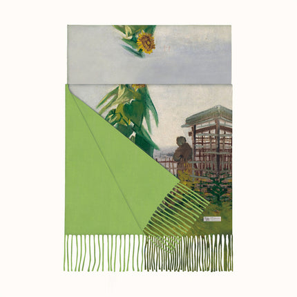 Van Gogh oil sunflower garden women's winter thick warm shawl scarf cashmere-like tassel long scarf scarf