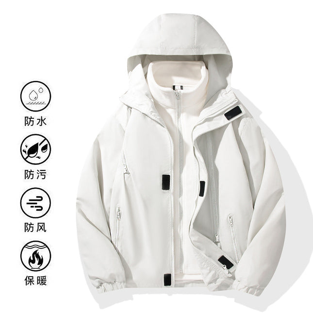 Three-In-One Couple Jacket Outdoor Single-Layer Windbreaker Jacket Men's Velvet Thickened Windproof Women's Camping Mountaineering Travel