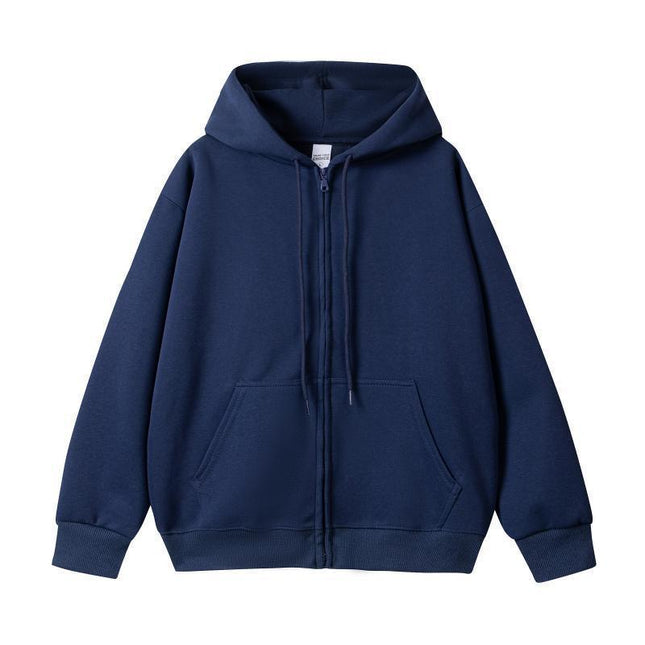 American-Style Trendy Brand 350g Pure Cotton Zip-Up Hoodie, Unisex Versatile Loose Top, Oversized Cardigan Jacket