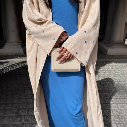 Cross-Border Embroidered Ethnic Cardigan Open-Style Long-Sleeve Heart Embroidery Linen Ethnic Clothing