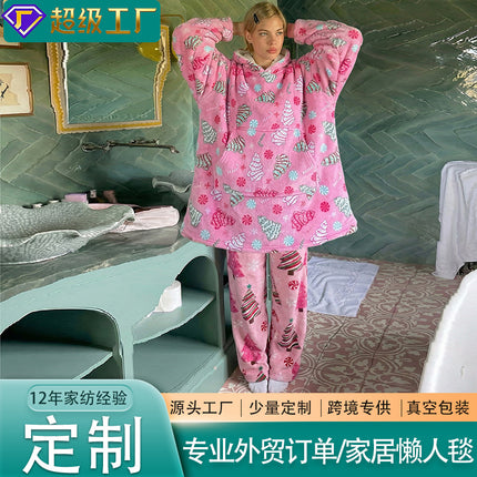 Hooded Blanket, Winter Thickened Flannel Lamb Fleece Outdoor Lazy Blanket, Hooded Blanket, Lazy Clothes, Pajamas, Tv Blanket
