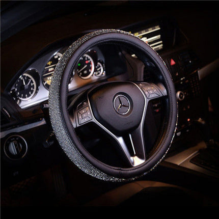 Cross-border new car steering wheel cover leather fashion rhinestone gold silk plush Four Seasons universal Diamond steering wheel cover