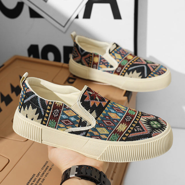 2026 Spring Ethnic Style Trendy Slip-On Low-Top Retro Jacquard Korean Fashion Large Size Platform Sneakers