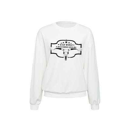 Fashion Joker Shoulder Crew Neck Sweat Cattle Head Letter Print