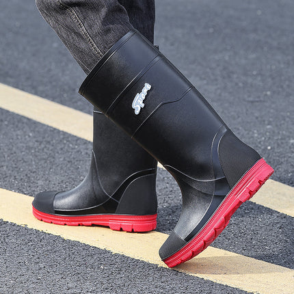 Men's Fashion High Tube Shoes Outdoor Night Anti-cursor Water Shoes Anti-slip Drawstring Men's Rubber Shoes Warm Rain Boots