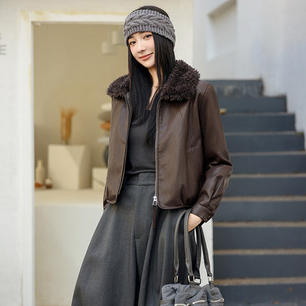 Winter Padded Leather Jacket for Women, Short Style, Petite Size, Plus Size, Age-Reducing Cotton Coat, 2025 Winter Slimming Sheepskin Jacket